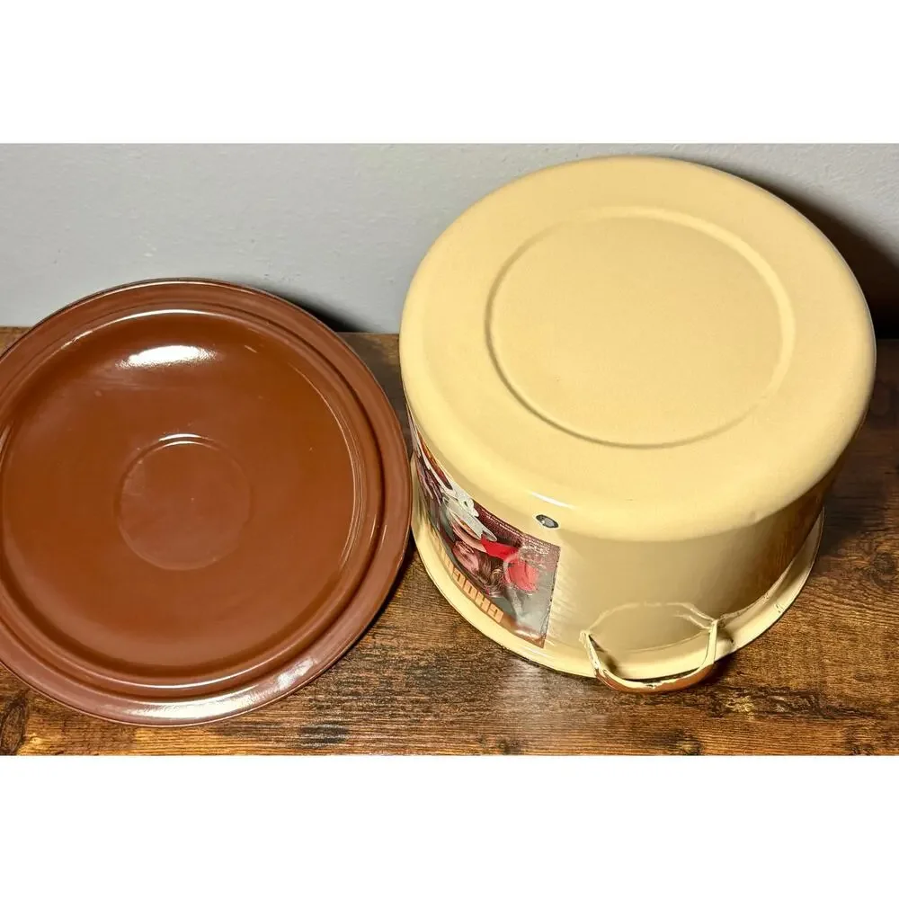 New Vintage 1979 Stock Pot With Lid #1530 Chocolate/Almond Enamel 11Qt 7oz